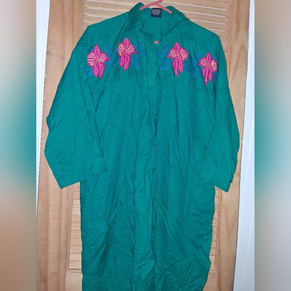 Green Embroidered Button-Down Shirt